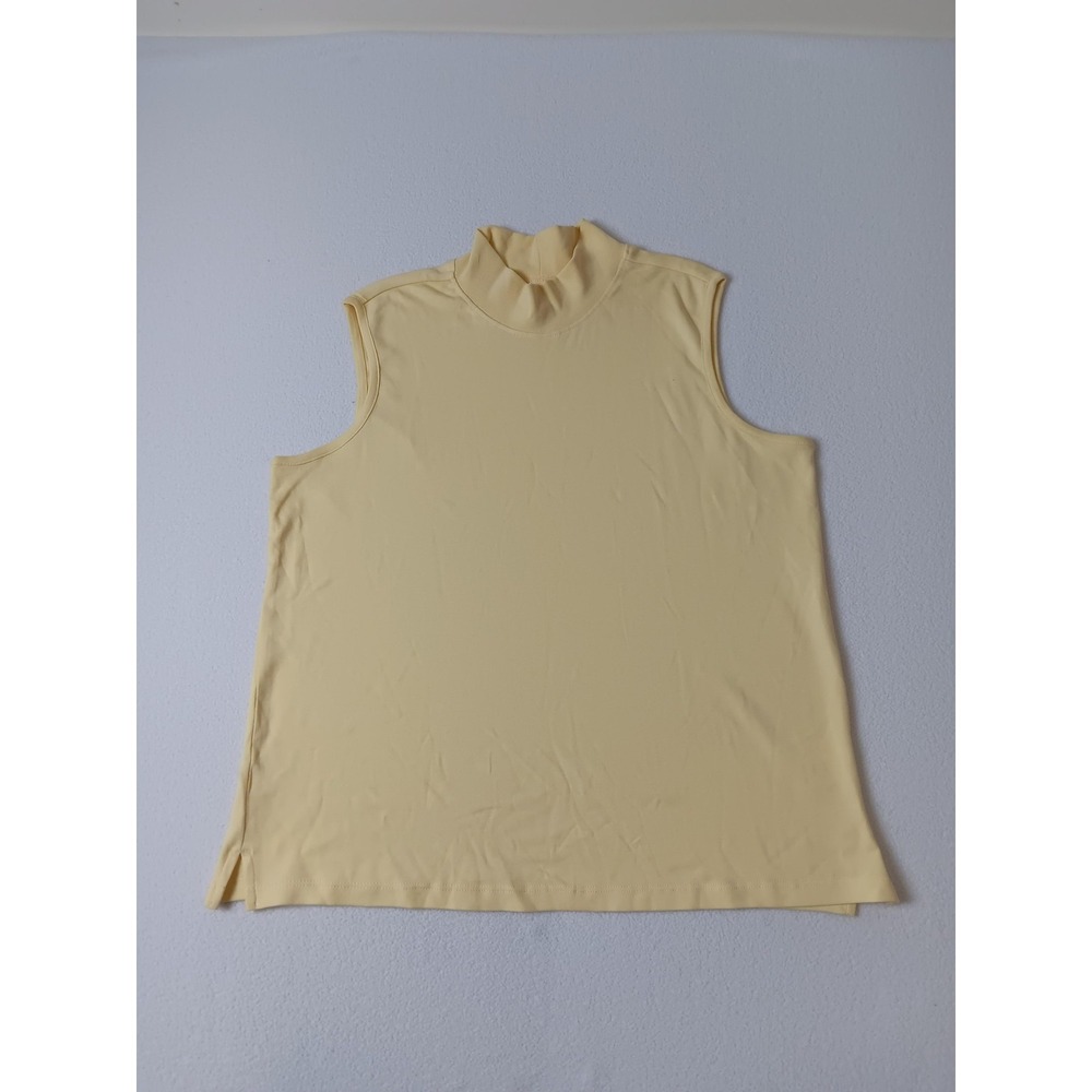 Appleseed's Tank Womens PL Petite Yellow Mock Neck Sleeveless Cotton Tunic Top